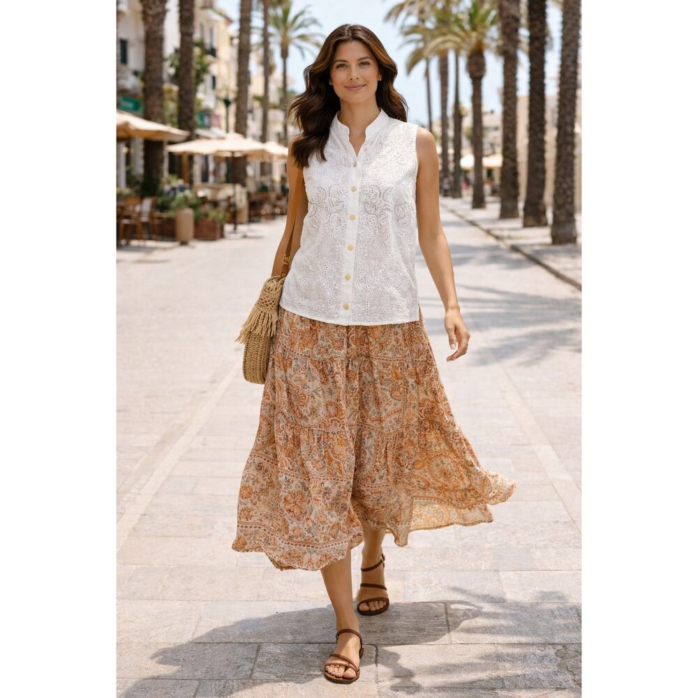 NEW  Lace Works Handmade Eyelet Sleeveless Button Up Womens White Top Small
